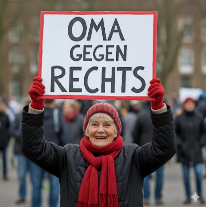 OMA GEGEN RECHTS rot KI-generiert